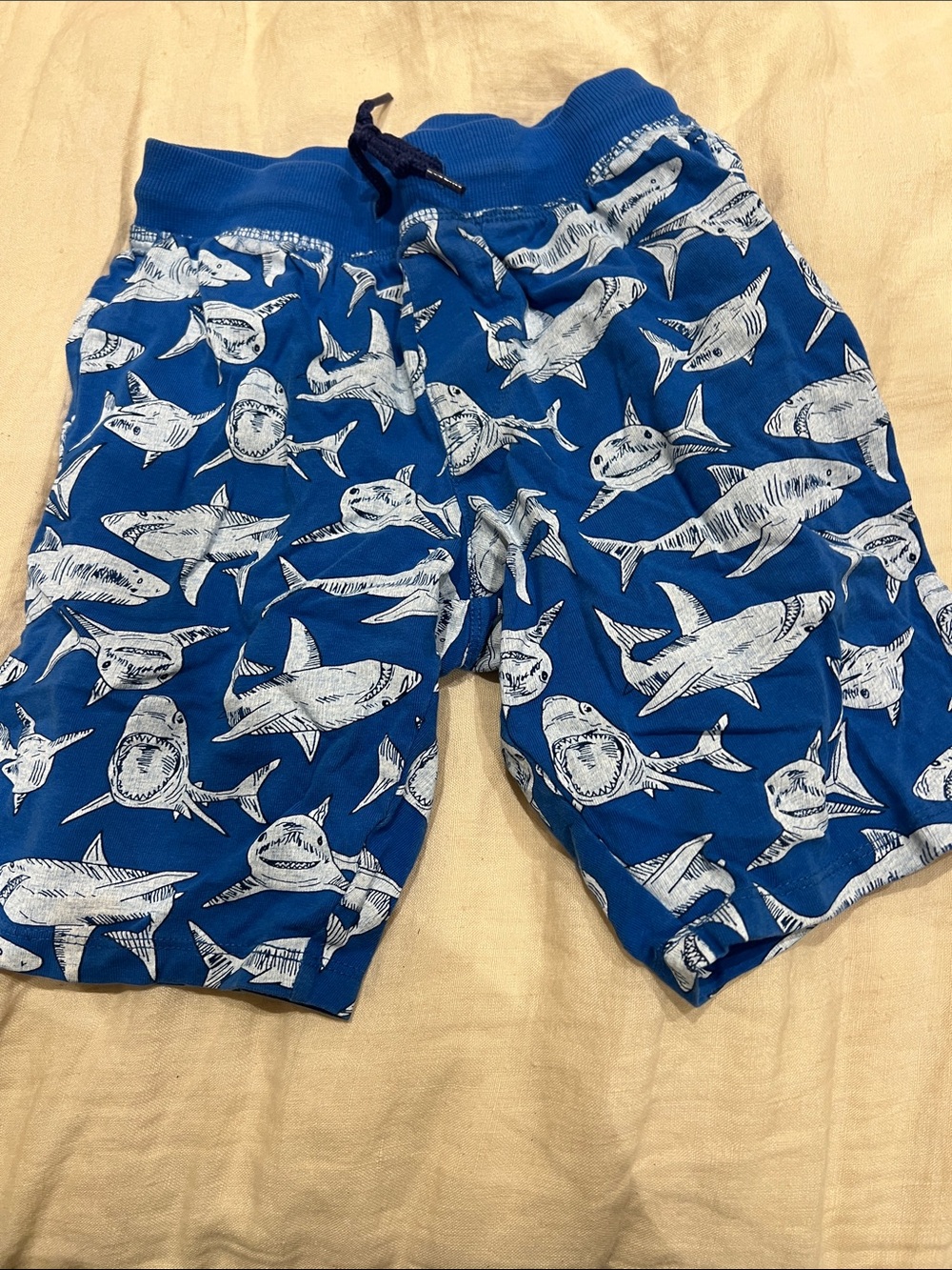 Du Pareil Blue Shark-Print Kids Shorts with Drawstring Waist size 8